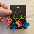 Micro Crochet Butterfly Hoop Earrings – Pink & Blue
