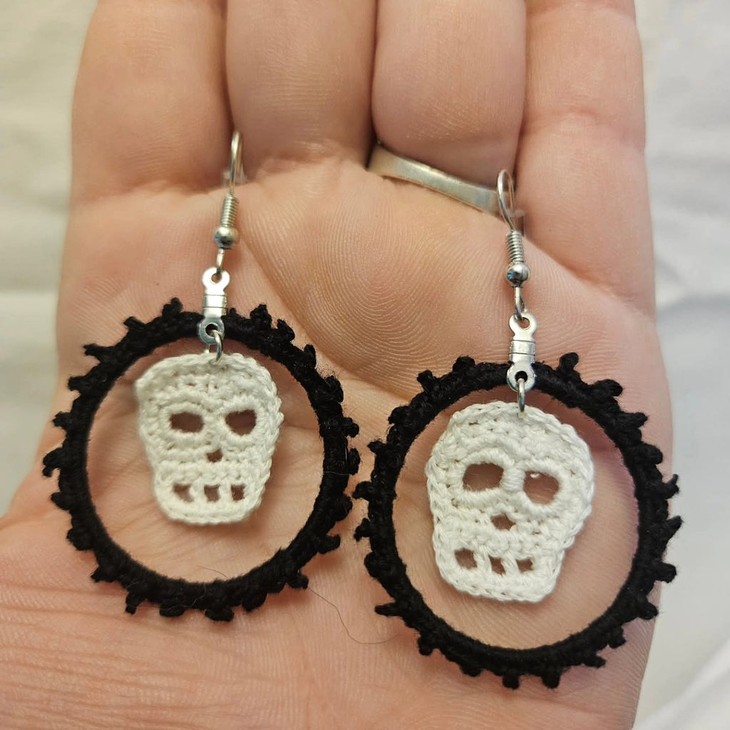 Micro Crochet Skull Hoop Earrings