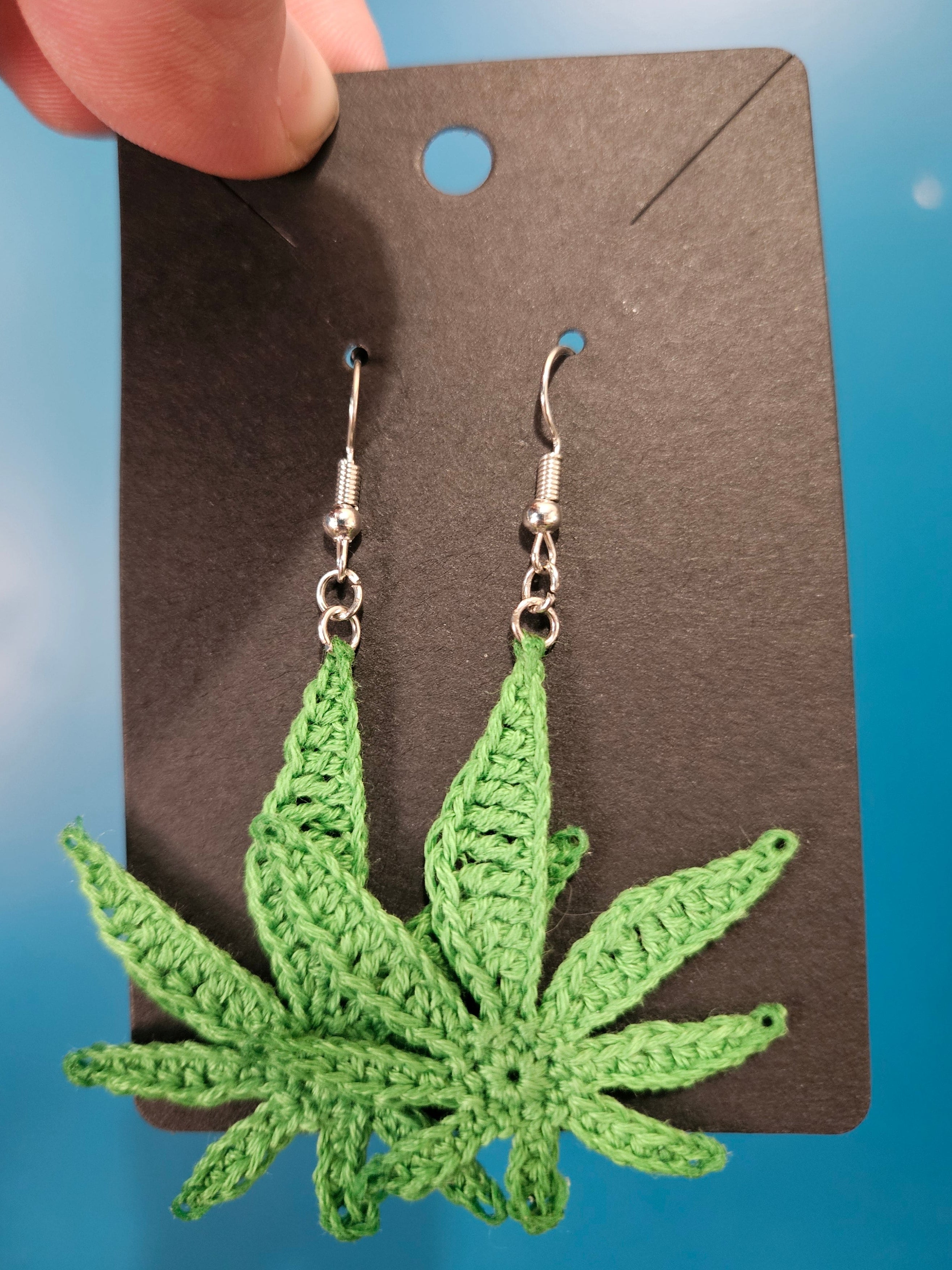 Micro Crochet Pot Leaf Earrings