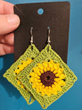 Micro Crochet Sunflower Granny Square Earrings