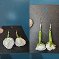 Custom Micro Crochet Drop Rose Earrings with Light Green Stem