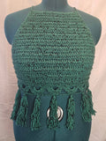 Sage Fringe Halter Crop Top