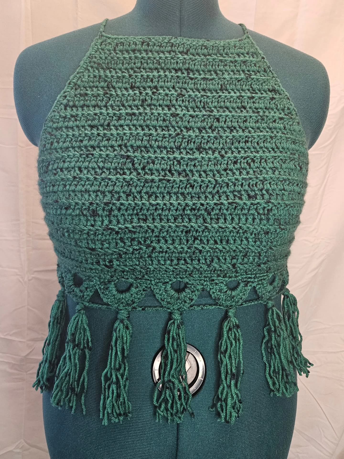Sage Fringe Halter Crop Top